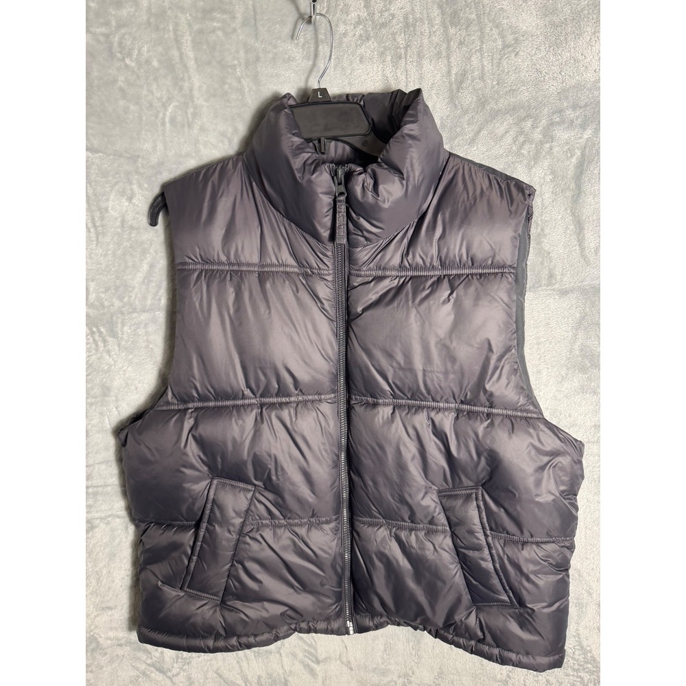 American Eagle Mens Puffer Vest Charcoal Gray Full Zip Recycled Nylon Large